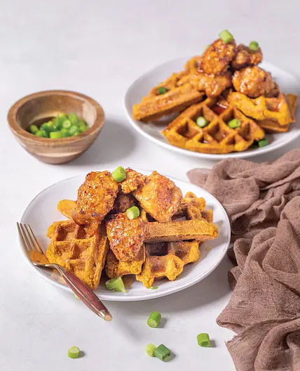 Flourless Sweet Potato Waffles &
HOT MAPLE CAULIFLOWER BITES