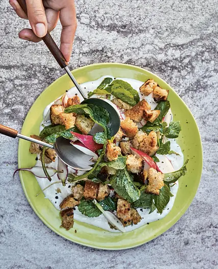 Radishes and Croutons with Horseradish Dressing