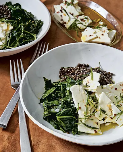 Lentils, Greens, and Marinated Feta
