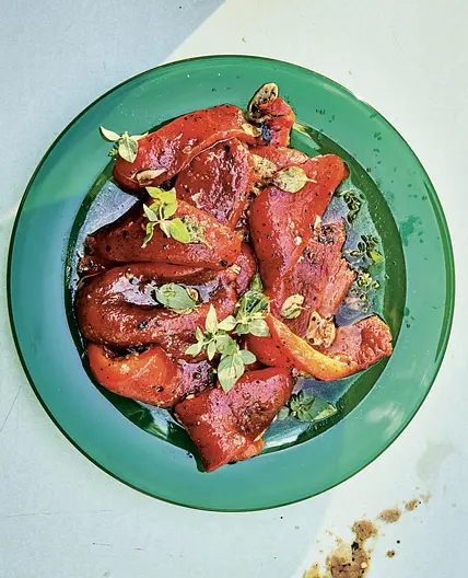 Roasted Red Bell Peppers with Garlic Chips and Sumac