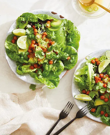 crispy chickpea and avocado rice bowl