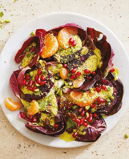 crunchy citrus and chicories with turmeric tahini dressing