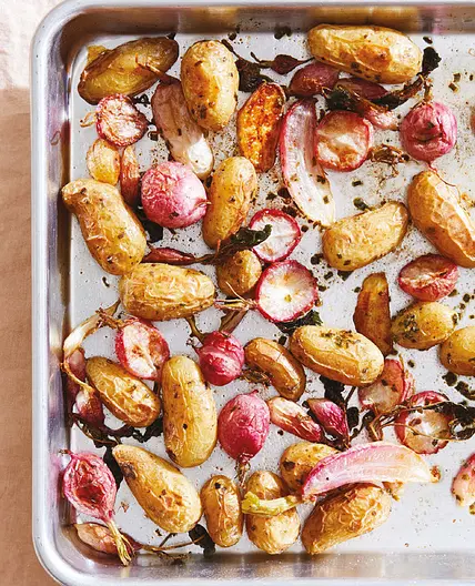 roasted little potatoes and radishes with chive butter