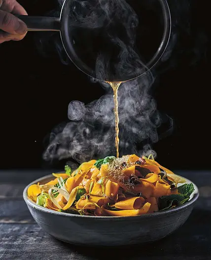 Raw Winter Squash with Brown Butter, Pecans, and Currants