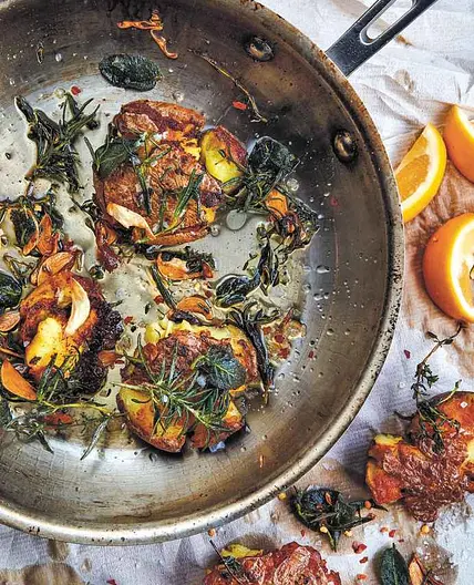 Crushed and Fried Potatoes with Crispy Herbs and Garlic
