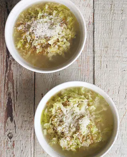 Comforting Cabbage, Onion, and Farro Soup