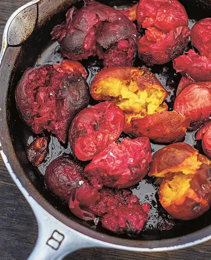 Roasted and Smashed Beets with Spiced Green Sauce
