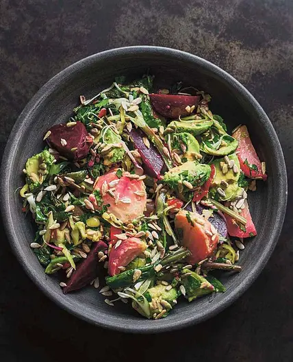 Roasted Beets, Avocado, and Sunflower Seeds