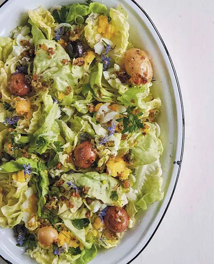 Butter Lettuce with New Potatoes, Eggs, and Pancetta Vinaigrette