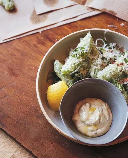 Crispy Sugar Snap Peas with Tonnato and Lemon