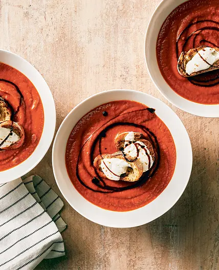 Tomato Soup with Mozzarella Toasts