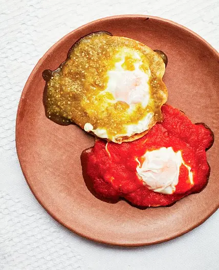 HUEVOS RANCHEROS FRIED TORTILLAS, FRIED EGGS, AND SALSA