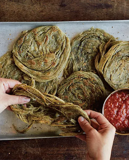 Za’atar parathas with grated tomato