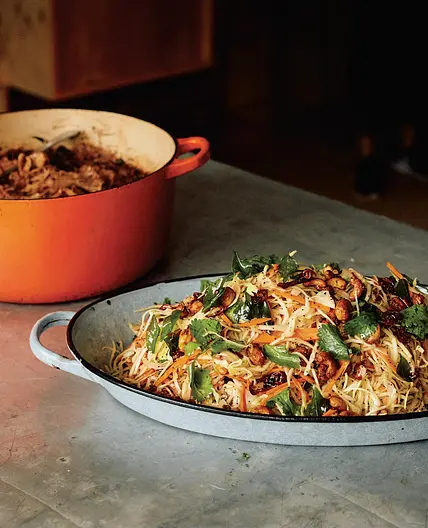 Lime and poppy seed slaw with curry leaf oil