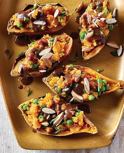 STUFFED SWEET POTATOES WITH BALSAMIC-DATE GLAZE