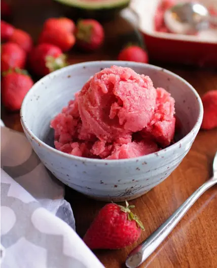 Watermelon Sorbet With Strawberries For One