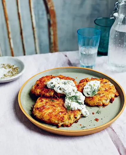 Potato latkes with deli pickle mayo