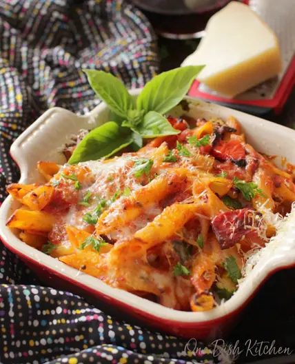 Baked Penne Pasta With Roasted Vegetables For One