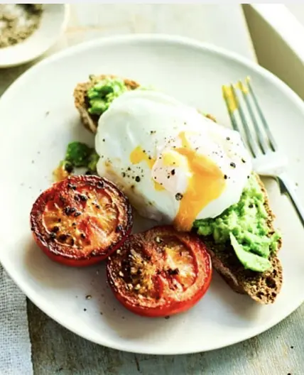 Poached eggs with smashed avocado & tomatoes