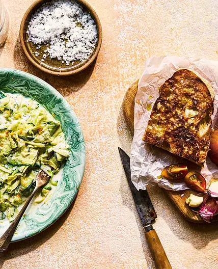 Courgette with buttermilk + poppy seed dressing