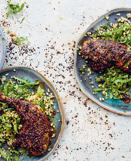 Warm maftool salad with za’atar chicken