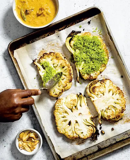 panko-crusted cauliflower and coconut curry