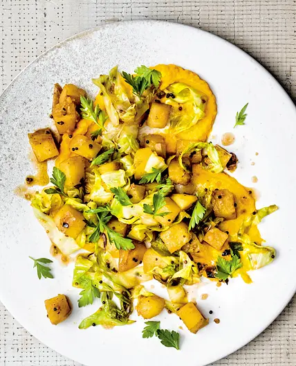 sautéed cabbage and roasted potatoes
