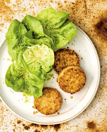 millet, red lentil, and potato cakes