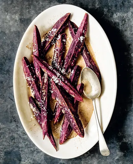 roasted okinawan sweet potato wedges