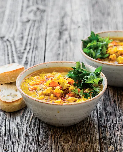 SPICY CABBAGE SOUP WITH RICE AND CHICKPEAS
