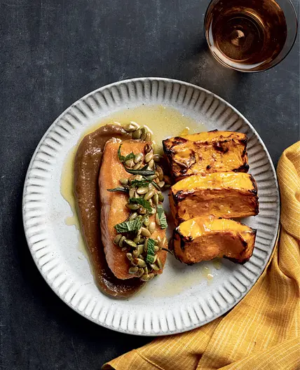 Pan-Seared Arctic Char with Miso-Glazed Butternut Squash and Tamarind Sauce