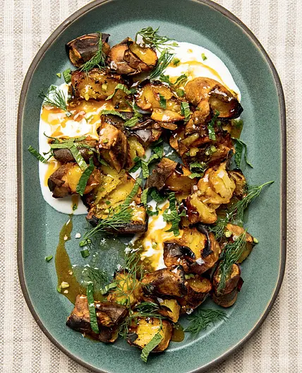 Roasted Sweet Potatoes with Charred Shallots and Cashews
