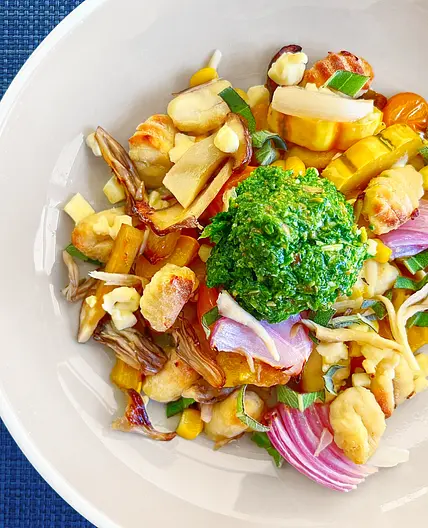 Summer Lisbon Lemon Gnocchi with Pesto, Mushrooms, and Summer Squash
