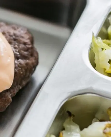 Burgers with Tomato Mayo & Roasted Cabbage