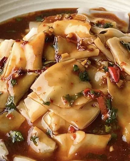 Wonton Wrapper Noodles in Chili Garlic Sauce