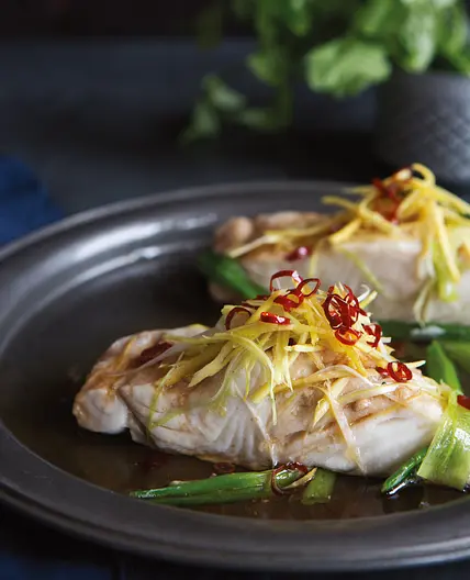 steamed halibut with sizzling chile-ginger oil