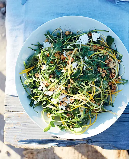 SUMMER SQUASH SALAD WITH ARUGULA AND FETA