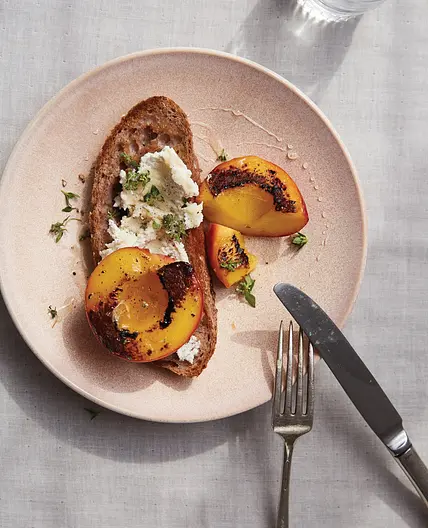 Grilled Peaches with Cashew Cream on Toast