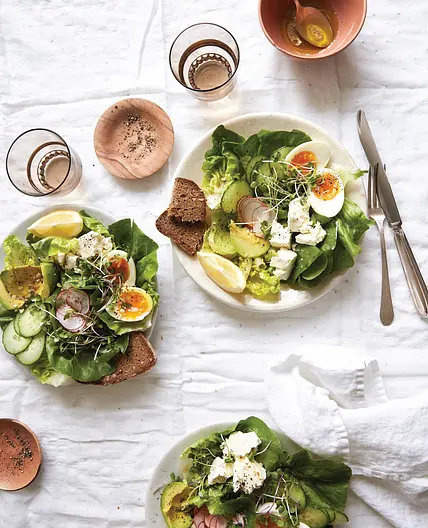 Crunchy Romaine Salad with Soft Eggs and Feta