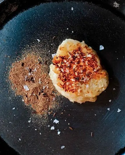 sauerkraut, pecorino, and ricotta pancakes