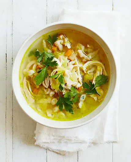 CHICKEN SOUP WITH HERBED SPAETZLE