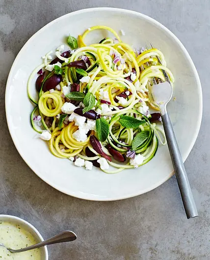 SUMMER SQUASH SALAD WITH OLIVES & FETA