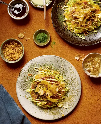 OKONOMIYaKI kimchi and cheddar cheese savoury pancake