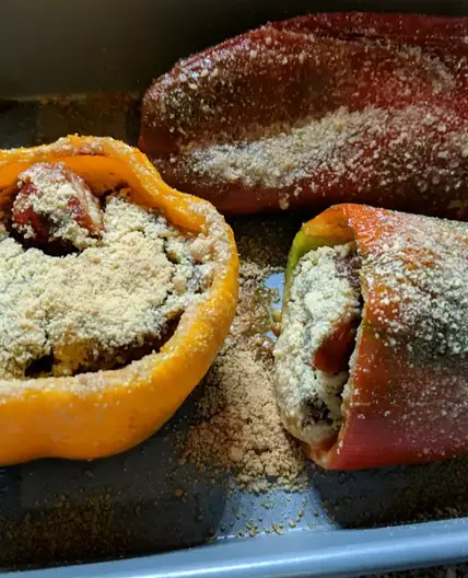 Spinach Soy Ground Meat Stuffed Peppers