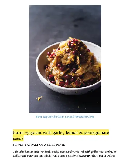 Burnt eggplat with garlic, lemon & pomegranate seeds