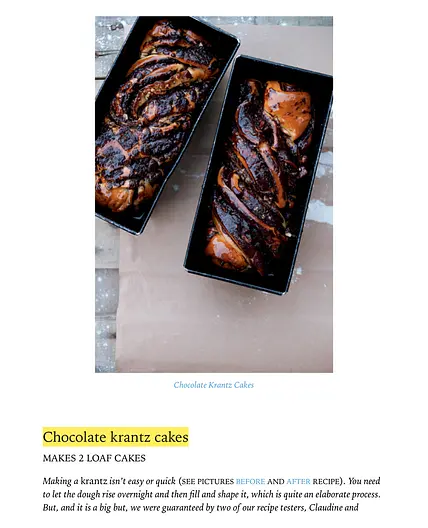 Chocolate krantz cakes