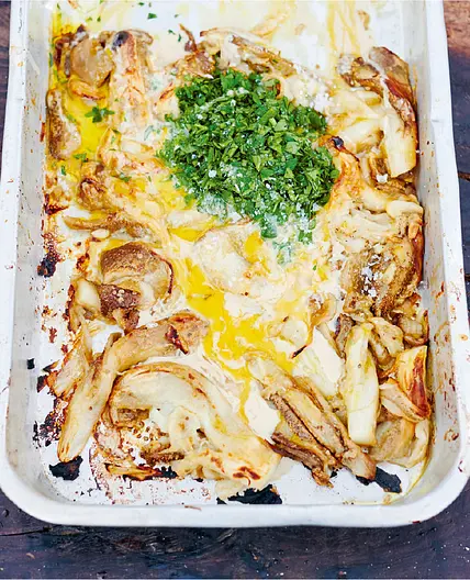 SMASHED EGGPLANT TAHINI, GARLIC & LEMON