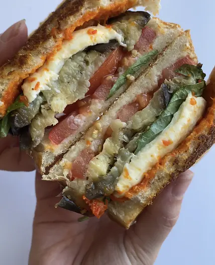 Caprese Grilled Cheese with Roasted Eggplant