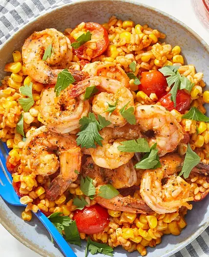 Garlic Shrimp & Romesco Barley