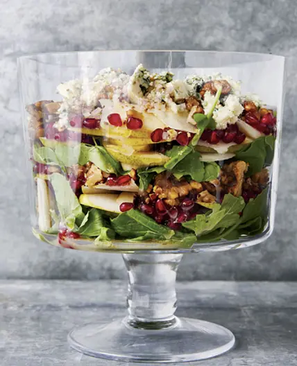 Layered Arugula Salad with Pear Vinaigrette